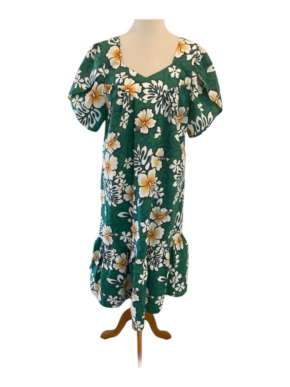 Winnie Fashion Floral MIDI Muumuu Dress Pocket Tulip Sleeve Ruffle Size XL NWOT